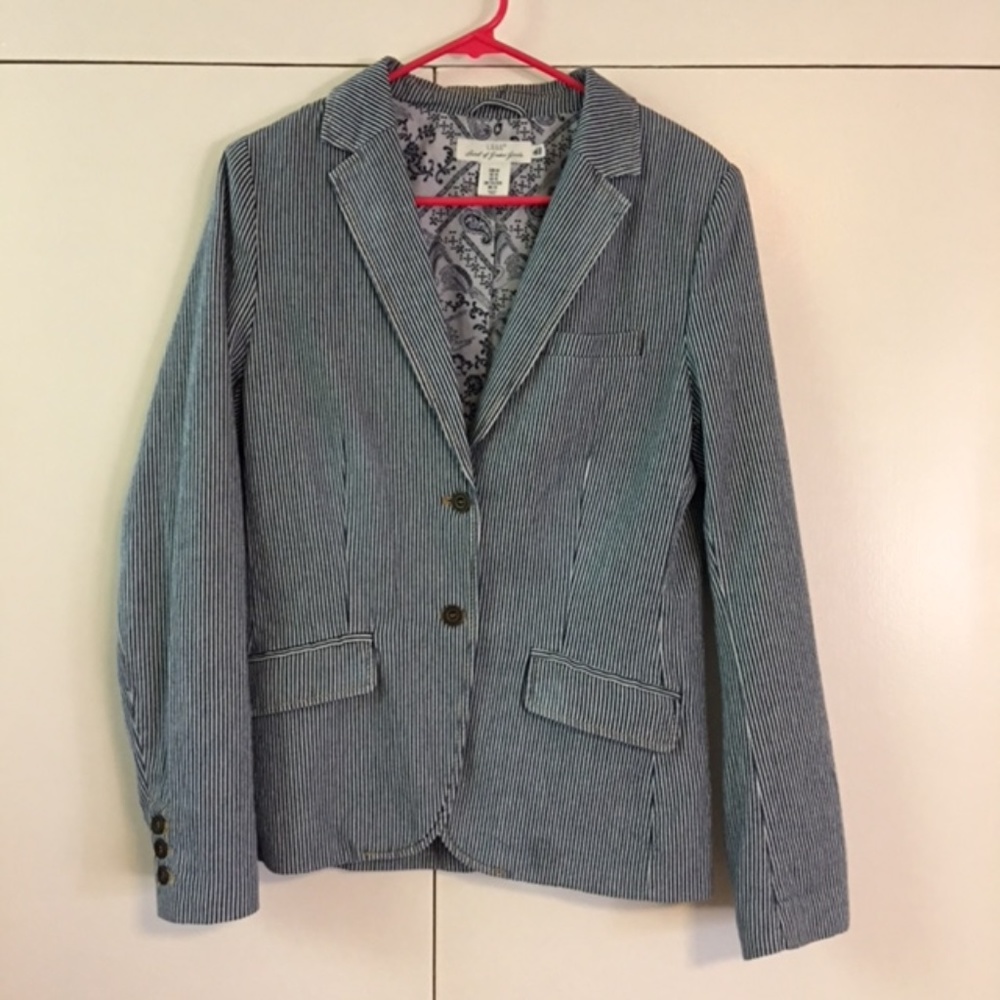 H & M blue and white striped cotton blazer